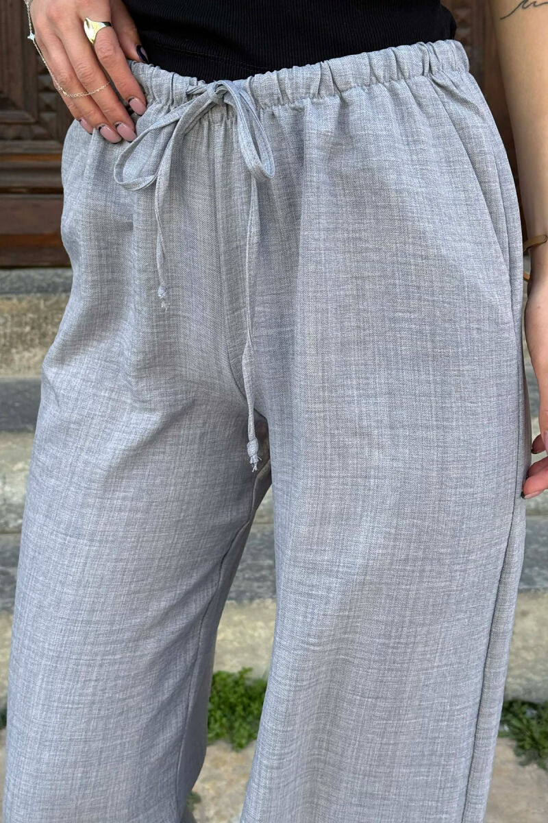 WIDE LEG ELASTIC WAIST LACING DETAIL WOMAN TROUSERS GREY/GRI - 3