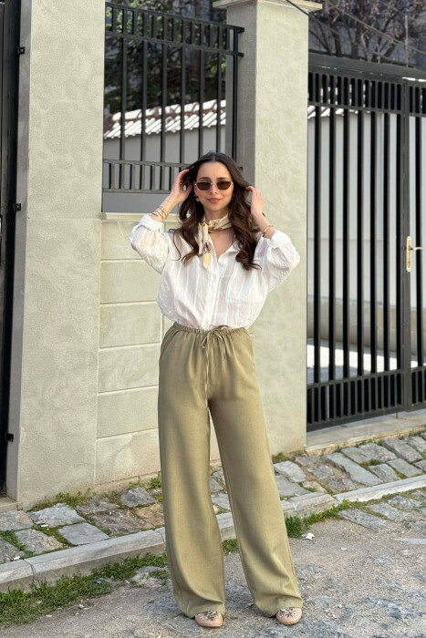 WIDE LEG ELASTIC WAIST LACING DETAIL WOMAN TROUSERS MINT/MENTE 