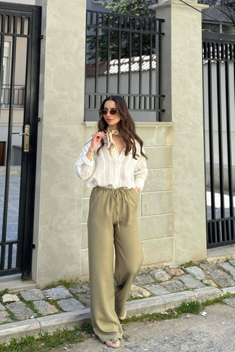 WIDE LEG ELASTIC WAIST LACING DETAIL WOMAN TROUSERS MINT/MENTE - 3