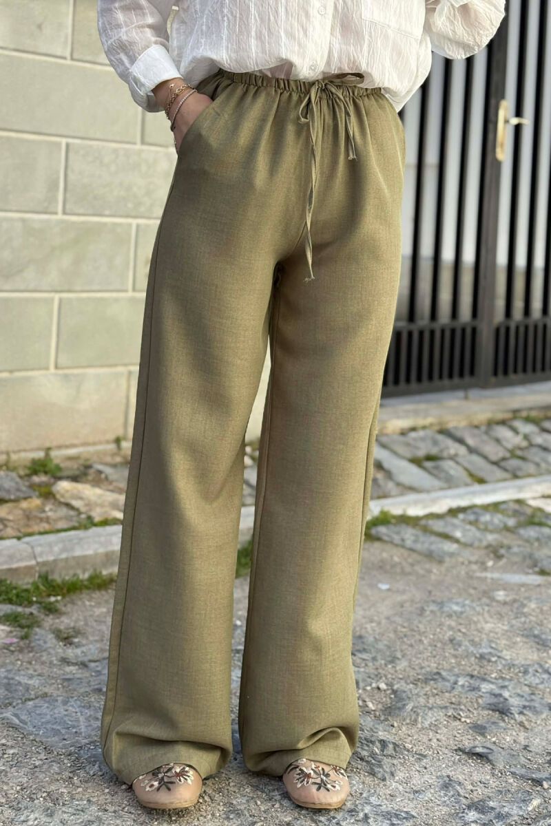 WIDE LEG ELASTIC WAIST LACING DETAIL WOMAN TROUSERS MINT/MENTE - 4