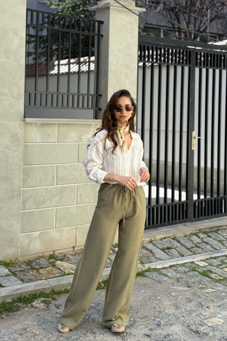 WIDE LEG ELASTIC WAIST LACING DETAIL WOMAN TROUSERS MINT/MENTE - 5