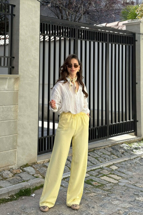 WIDE LEG ELASTIC WAIST LACING DETAIL WOMAN TROUSERS YELLOW/E VERDHE 