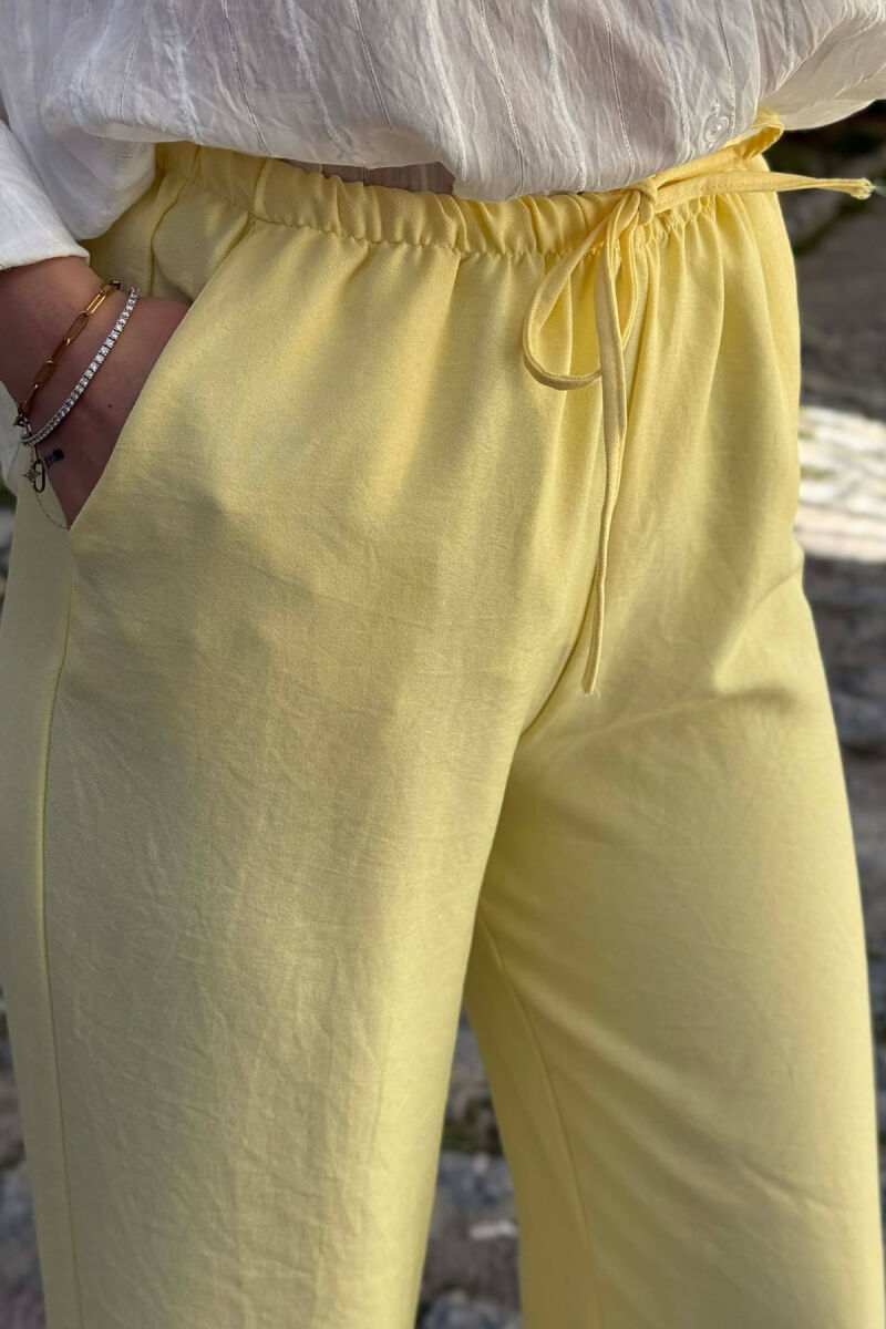 WIDE LEG ELASTIC WAIST LACING DETAIL WOMAN TROUSERS YELLOW/E VERDHE - 3