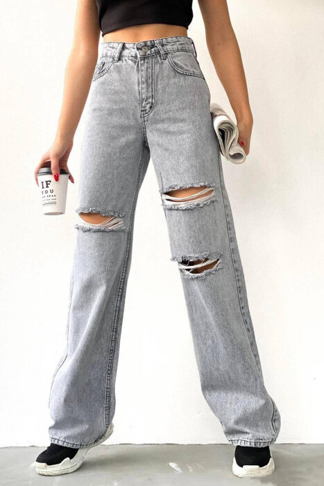 WIDE LEG ONE COLOR WOMAN JEANS LIGHT GREY/GZ - 1