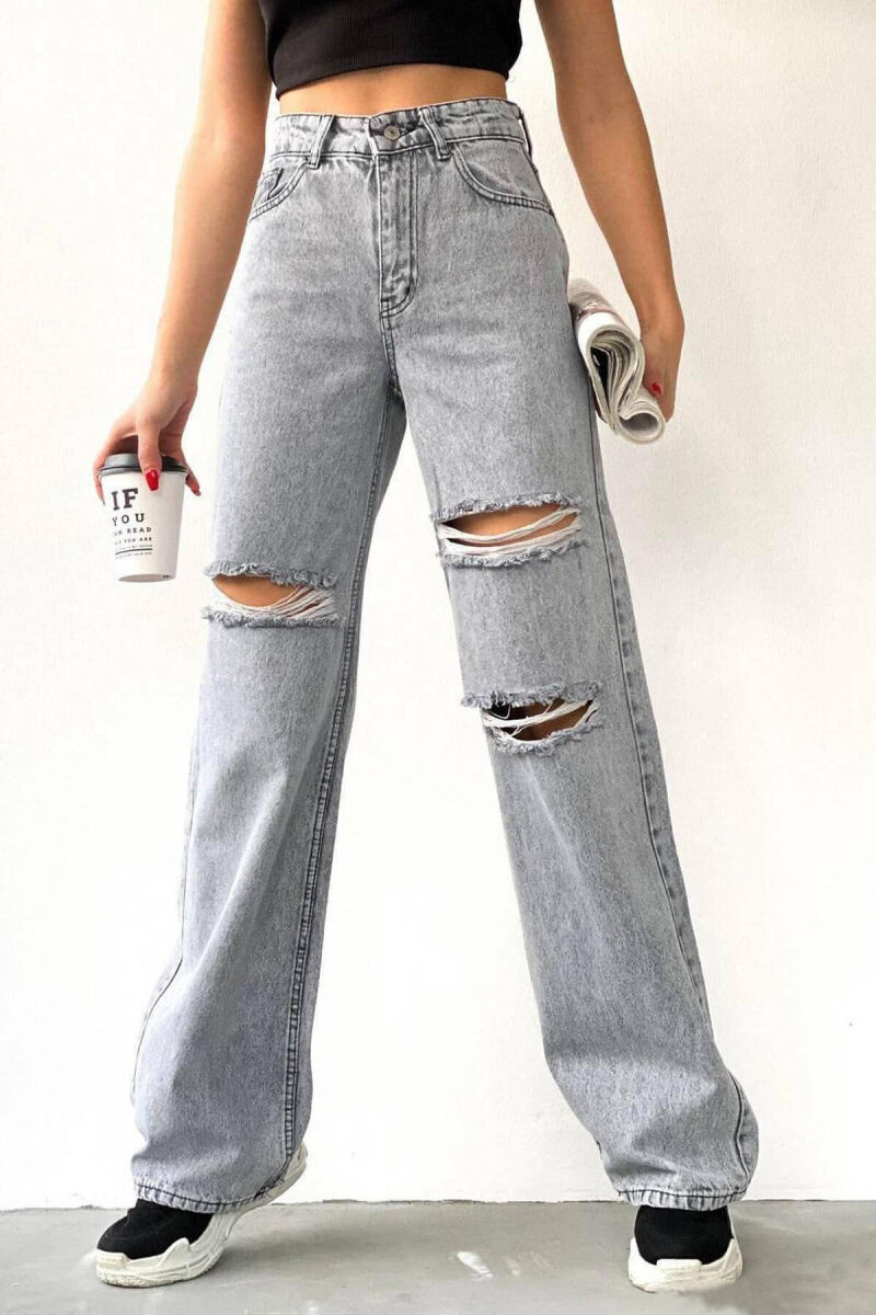 WIDE LEG ONE COLOR WOMAN JEANS LIGHT GREY/GZ - 1