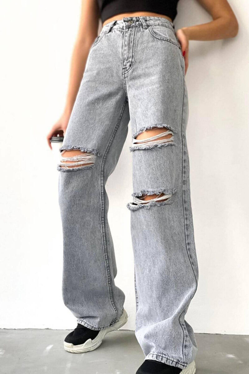 WIDE LEG ONE COLOR WOMAN JEANS LIGHT GREY/GZ - 2