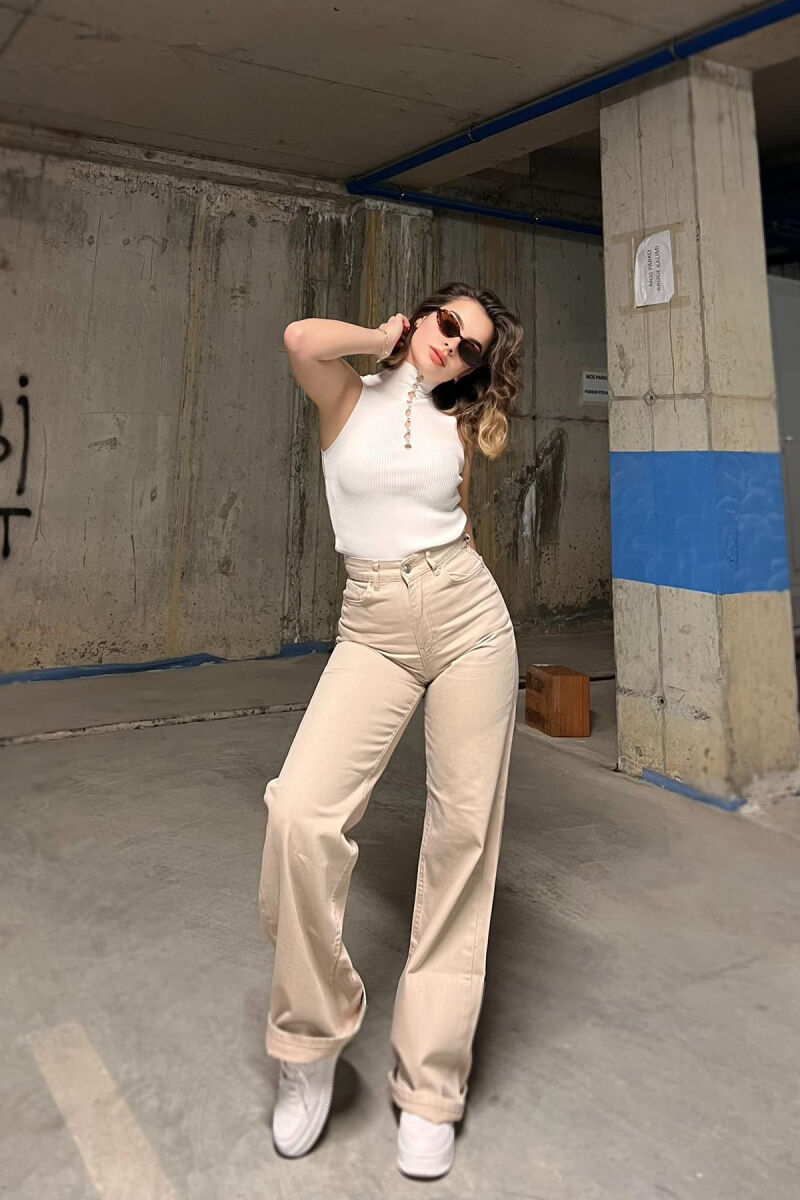 WIDE LEG ONE COLOR WOMEN JEANS BEIGE/BEZHE - 8