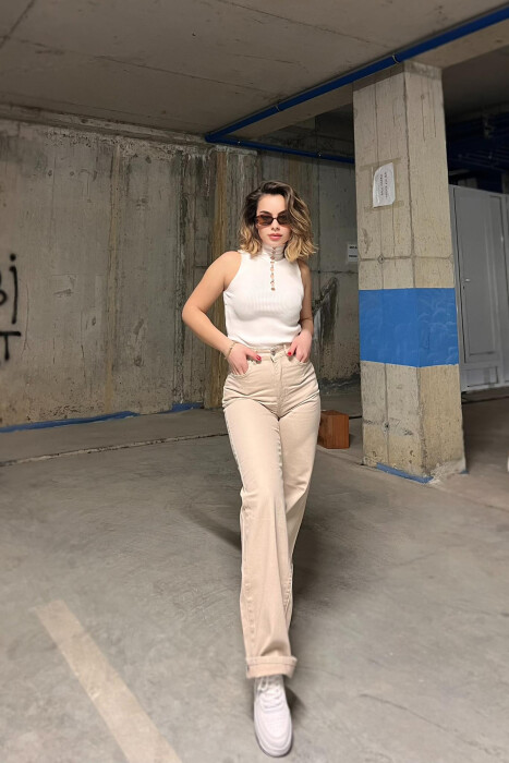 WIDE LEG ONE COLOR WOMEN JEANS BEIGE/BEZHE - 9