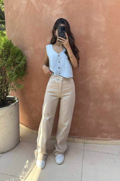 WIDE LEG ONE COLOR WOMEN JEANS BEIGE/BEZHE - 2