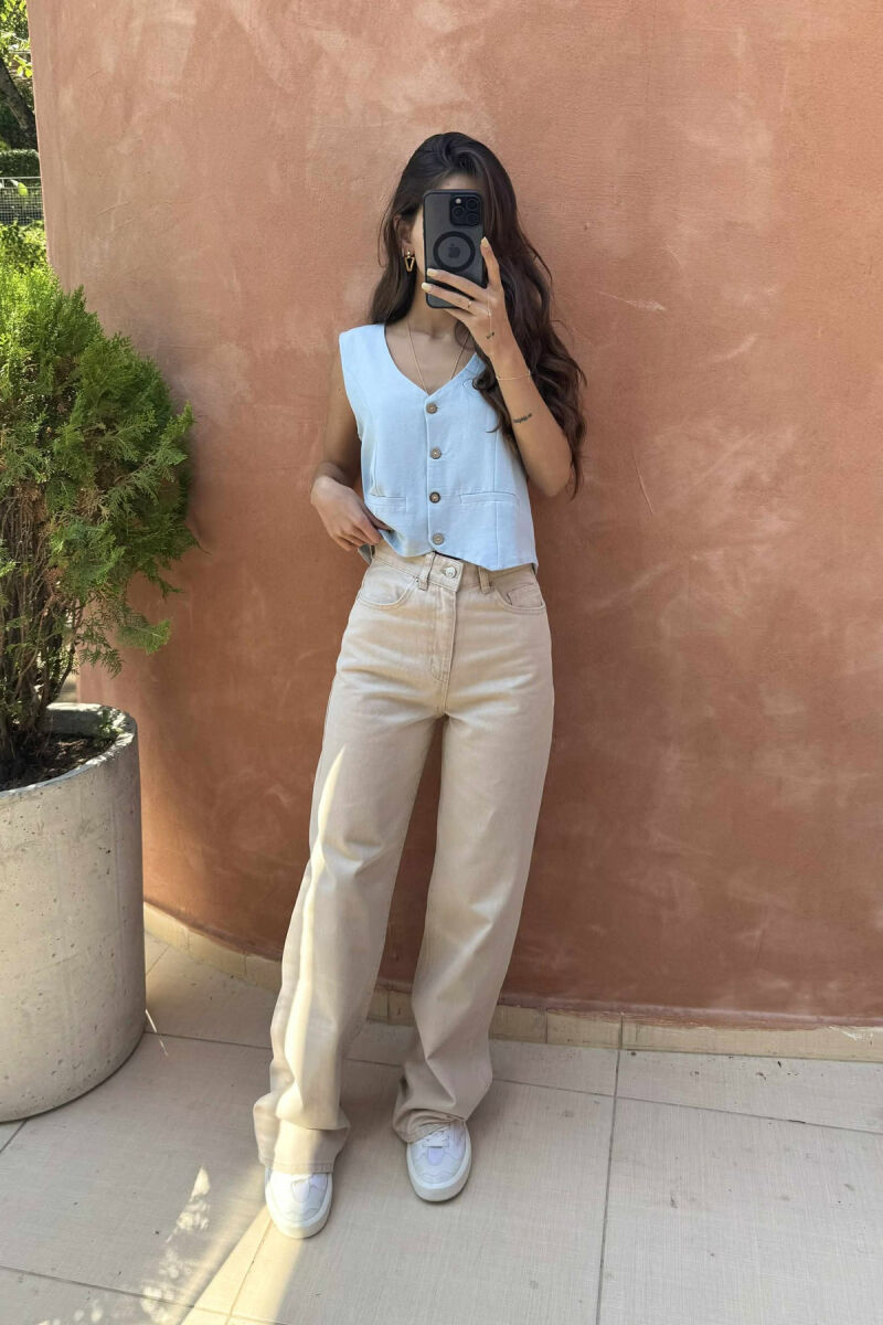 WIDE LEG ONE COLOR WOMEN JEANS BEIGE/BEZHE - 2