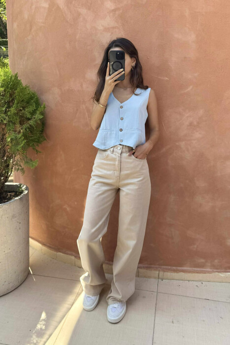 WIDE LEG ONE COLOR WOMEN JEANS BEIGE/BEZHE - 3