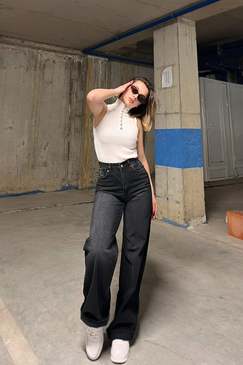 WIDE LEG ONE COLOR WOMEN JEANS BLACK/ E ZEZE - 2