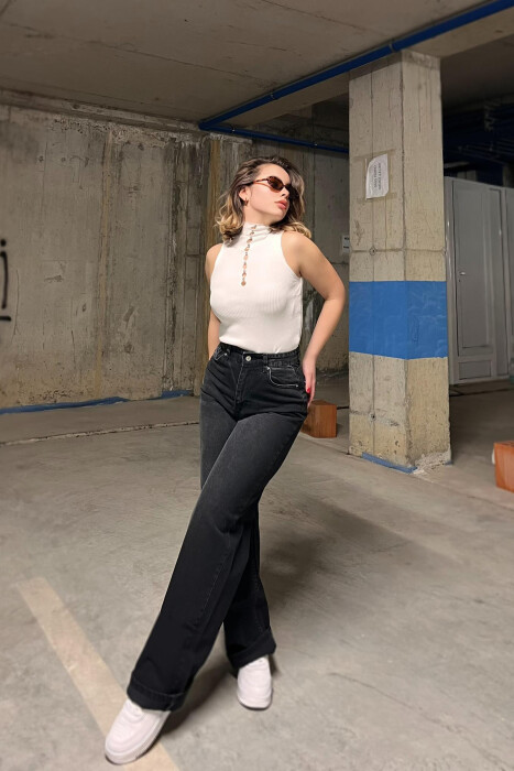 WIDE LEG ONE COLOR WOMEN JEANS BLACK/ E ZEZE - 4