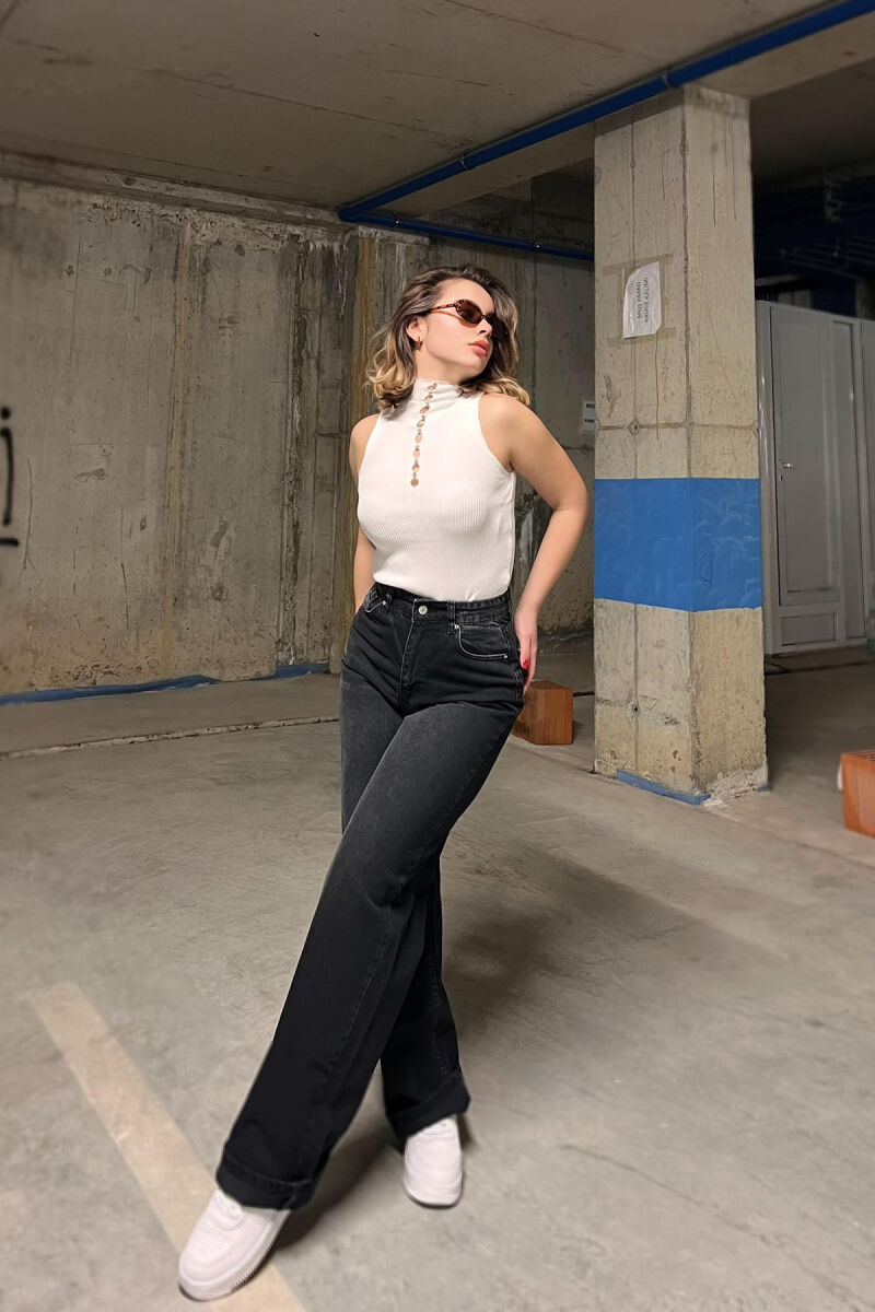 WIDE LEG ONE COLOR WOMEN JEANS BLACK/ E ZEZE - 4