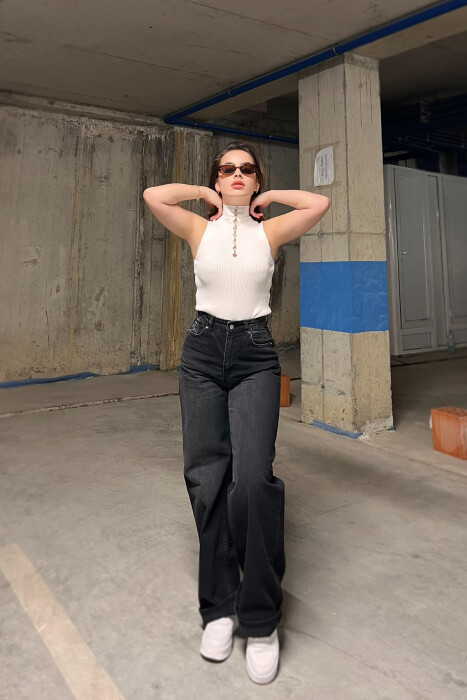 WIDE LEG ONE COLOR WOMEN JEANS BLACK/ E ZEZE 