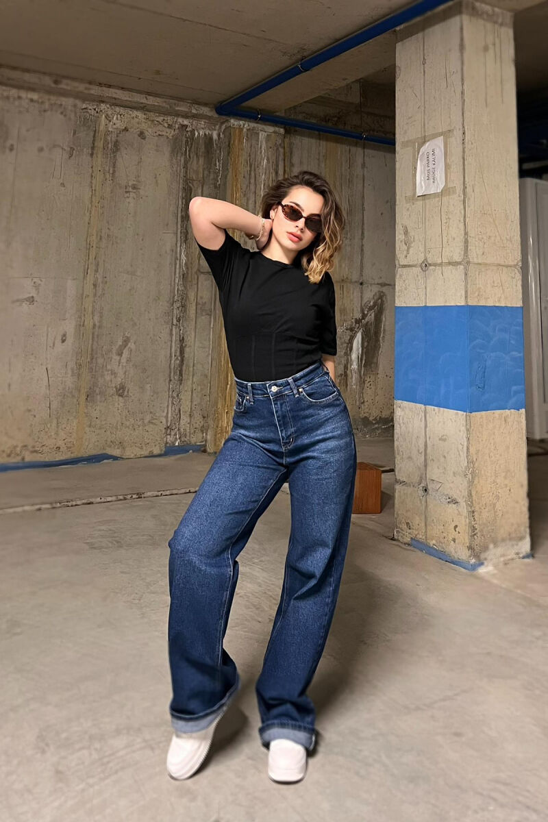 WIDE LEG ONE COLOR WOMEN JEANS BLUE/BLU - 1