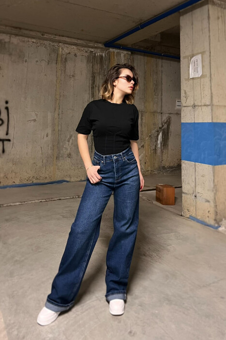 WIDE LEG ONE COLOR WOMEN JEANS BLUE/BLU - 2