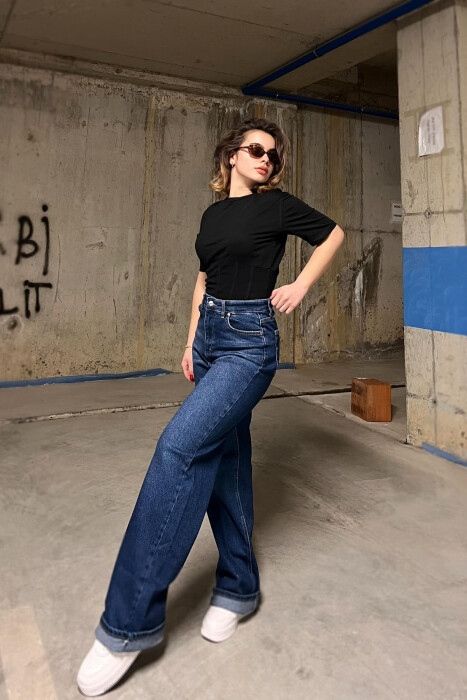 WIDE LEG ONE COLOR WOMEN JEANS BLUE/BLU - 3
