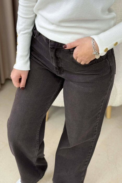 WIDE LEG ONE COLOR WOMEN JEANS BROWN/KAFE - 3