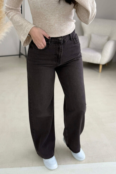 WIDE LEG ONE COLOR WOMEN JEANS BROWN/KAFE - 3