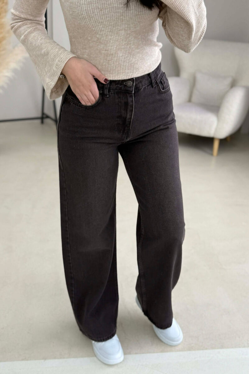 WIDE LEG ONE COLOR WOMEN JEANS BROWN/KAFE - 3