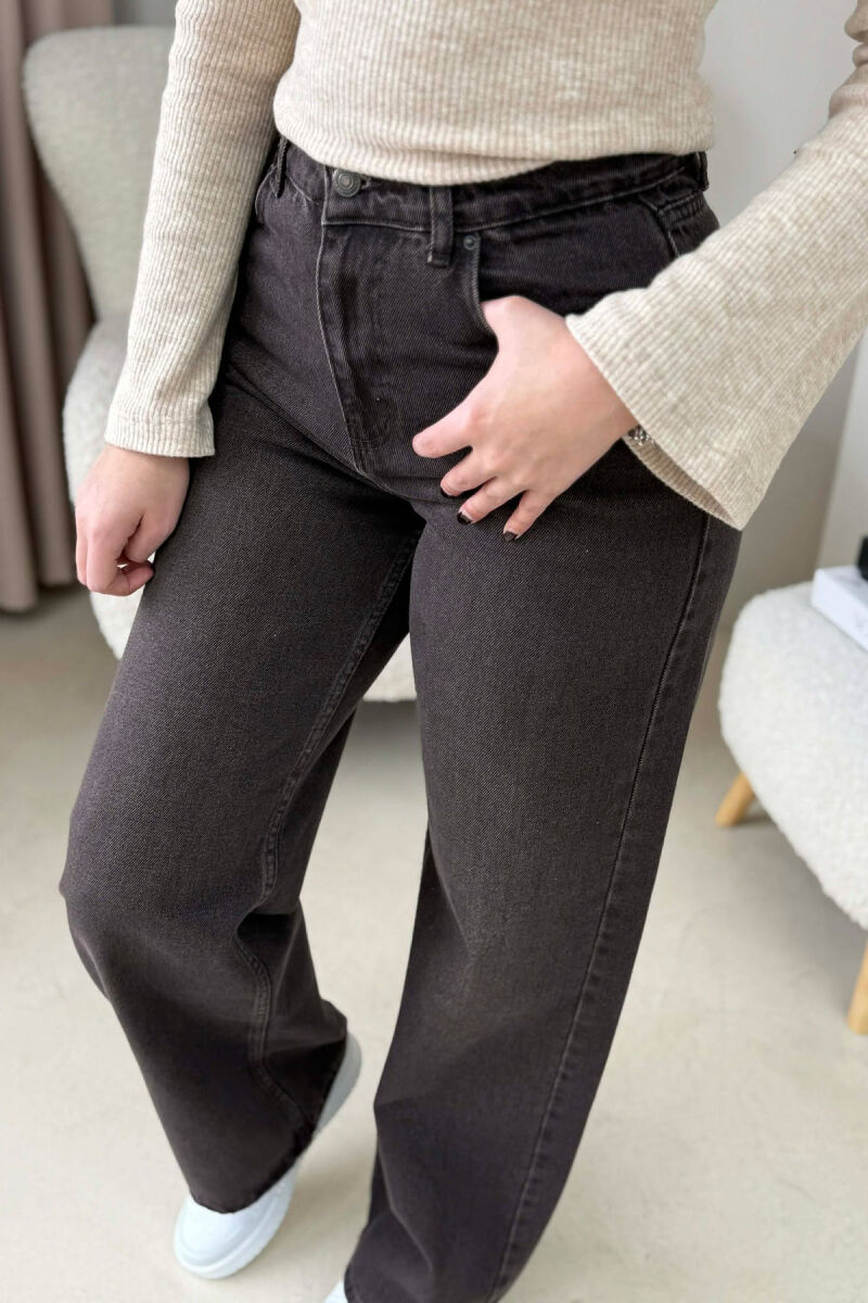 WIDE LEG ONE COLOR WOMEN JEANS BROWN/KAFE - 4