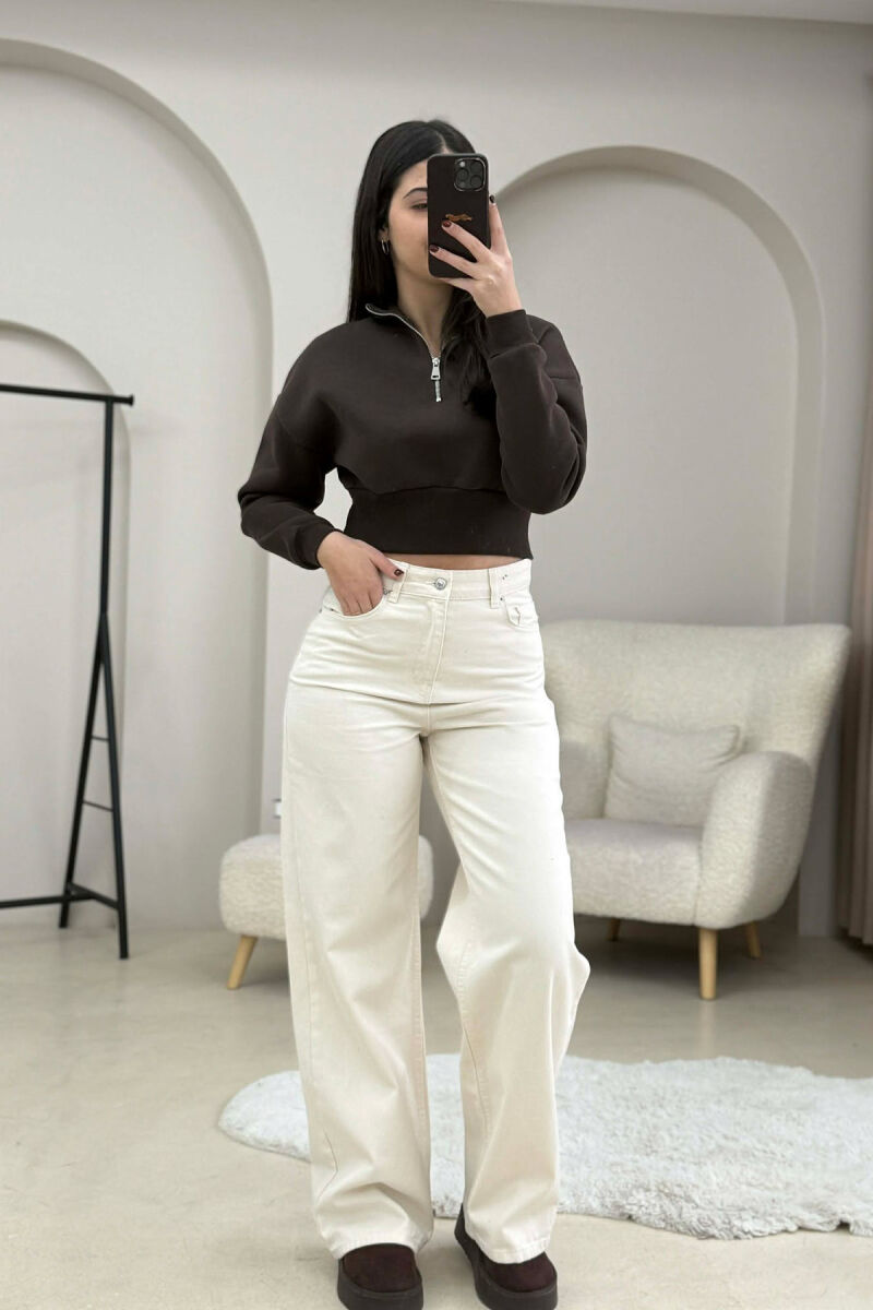 WIDE LEG ONE COLOR WOMEN JEANS CREAM/KREM - 2