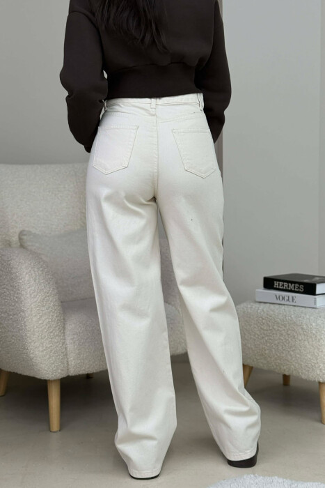 WIDE LEG ONE COLOR WOMEN JEANS CREAM/KREM - 3