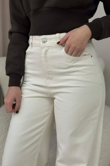 WIDE LEG ONE COLOR WOMEN JEANS CREAM/KREM - 6