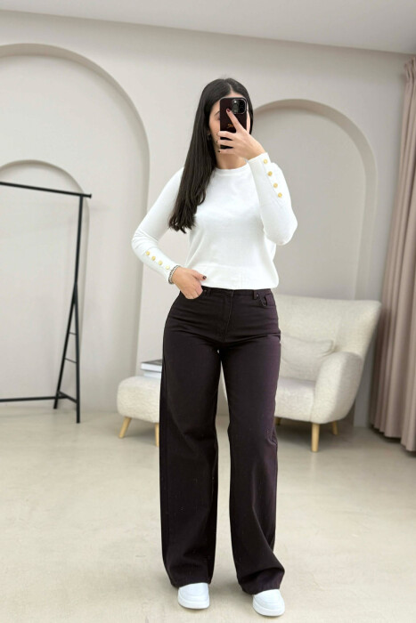 WIDE LEG ONE COLOR WOMEN JEANS DARK BROWN/KAE - 2