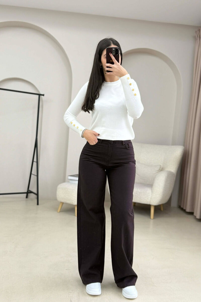 WIDE LEG ONE COLOR WOMEN JEANS DARK BROWN/KAE - 2