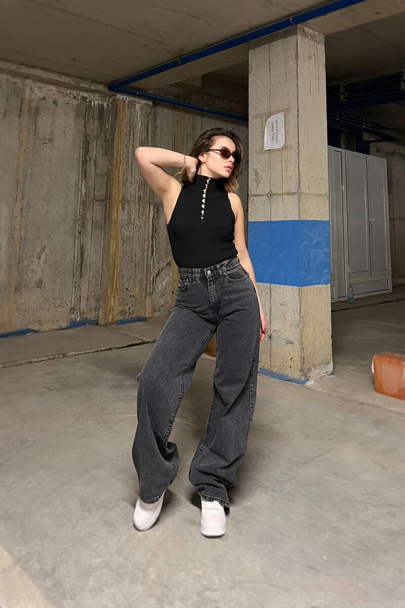 WIDE LEG ONE COLOR WOMEN JEANS DARK GREY/GEE - 2