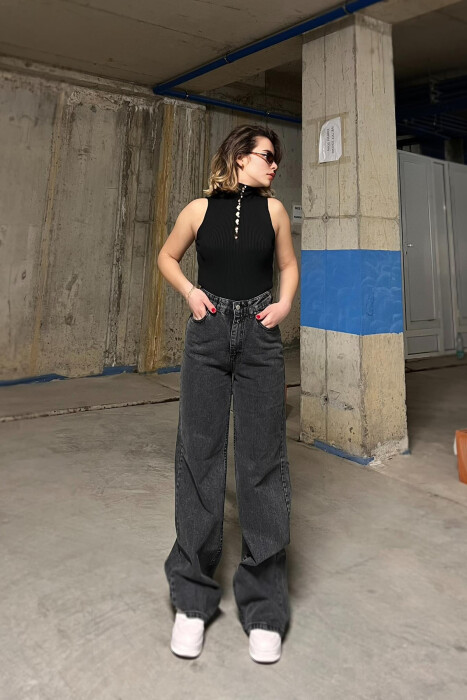 WIDE LEG ONE COLOR WOMEN JEANS DARK GREY/GEE 