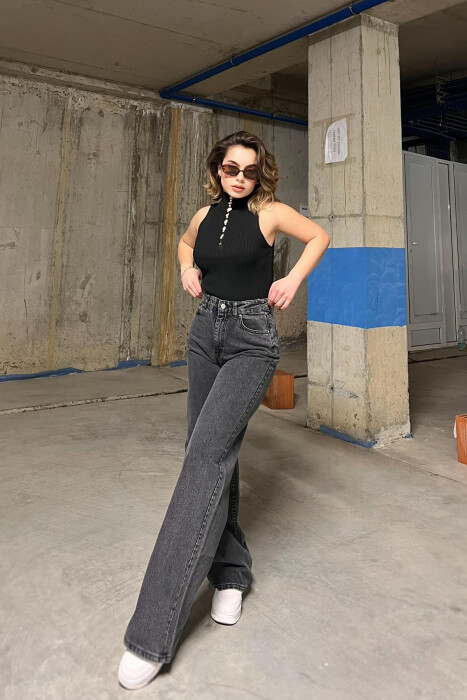 WIDE LEG ONE COLOR WOMEN JEANS DARK GREY/GEE - 3