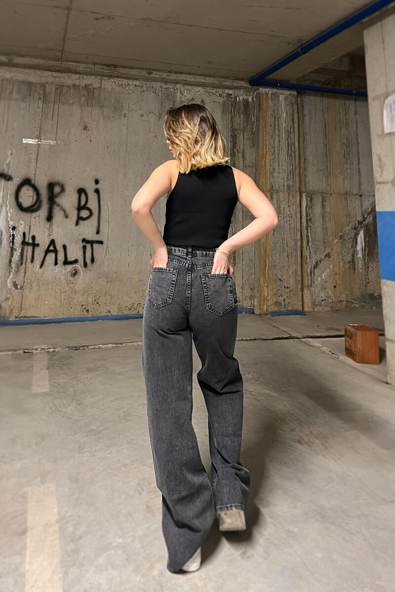 WIDE LEG ONE COLOR WOMEN JEANS DARK GREY/GEE - 4