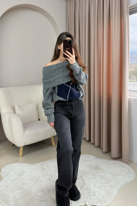 WIDE LEG ONE COLOR WOMEN JEANS DARK GREY/GEE - 1