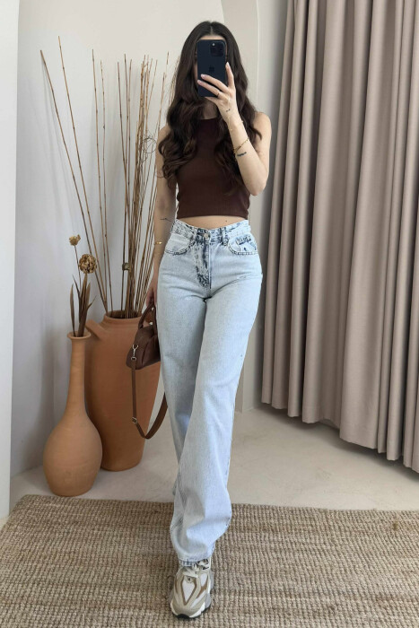 WIDE LEG ONE COLOR WOMEN JEANS LIGHTBLUE/BZ - 5