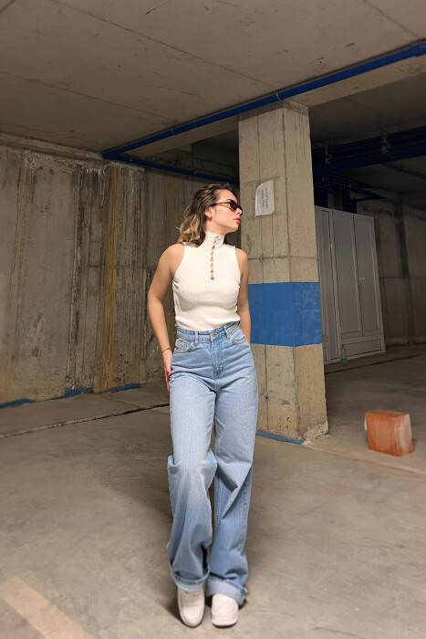 WIDE LEG ONE COLOR WOMEN JEANS LIGHTBLUE/BZ - 2