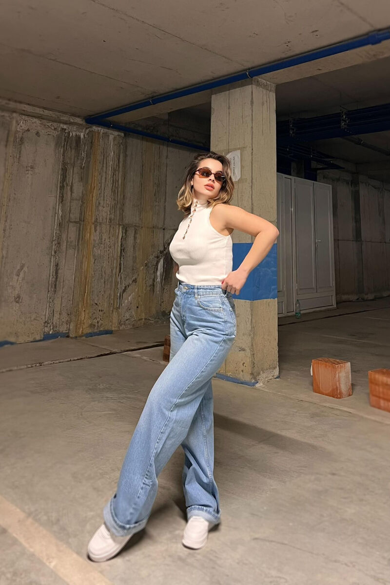 WIDE LEG ONE COLOR WOMEN JEANS LIGHTBLUE/BZ - 3