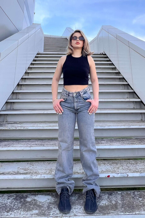 WIDE LEG ONE COLOR WOMEN JEANS STEELBLUE/BLU CELIKU 