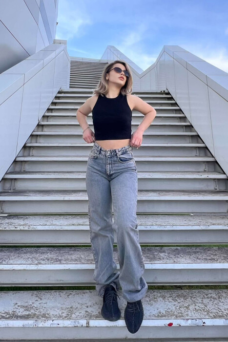 WIDE LEG ONE COLOR WOMEN JEANS STEELBLUE/BLU CELIKU - 4