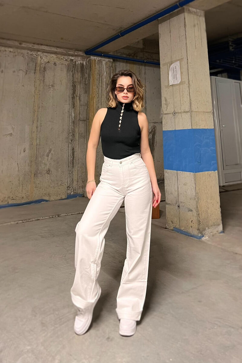 WIDE LEG ONE COLOR WOMEN JEANS WHITE-E BARDHE - 2