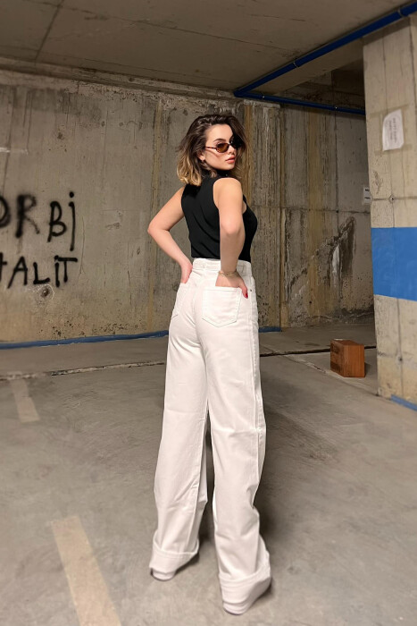 WIDE LEG ONE COLOR WOMEN JEANS WHITE-E BARDHE - 3