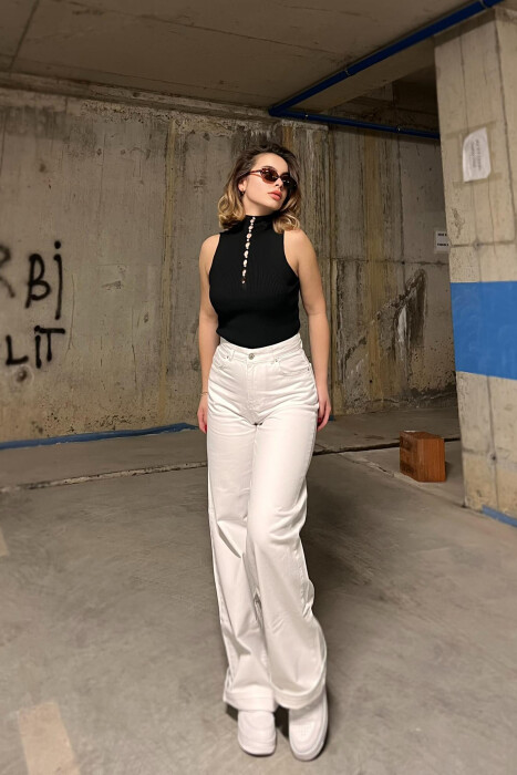 WIDE LEG ONE COLOR WOMEN JEANS WHITE-E BARDHE - 4