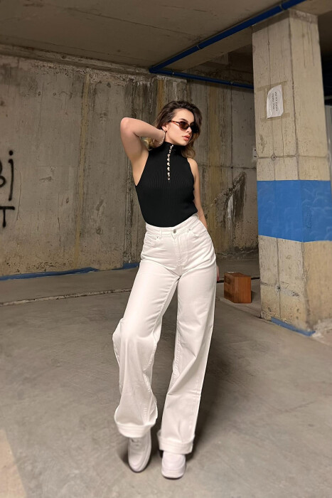 WIDE LEG ONE COLOR WOMEN JEANS WHITE-E BARDHE 