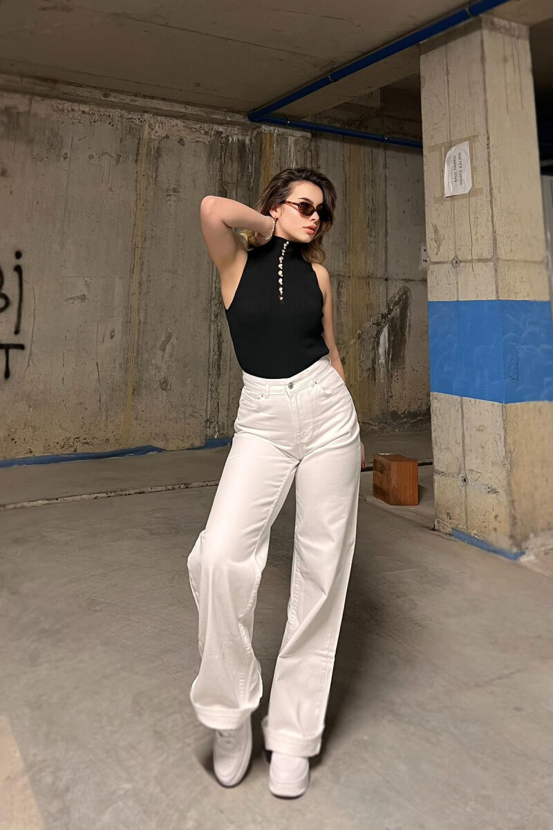 WIDE LEG ONE COLOR WOMEN JEANS WHITE-E BARDHE - 1