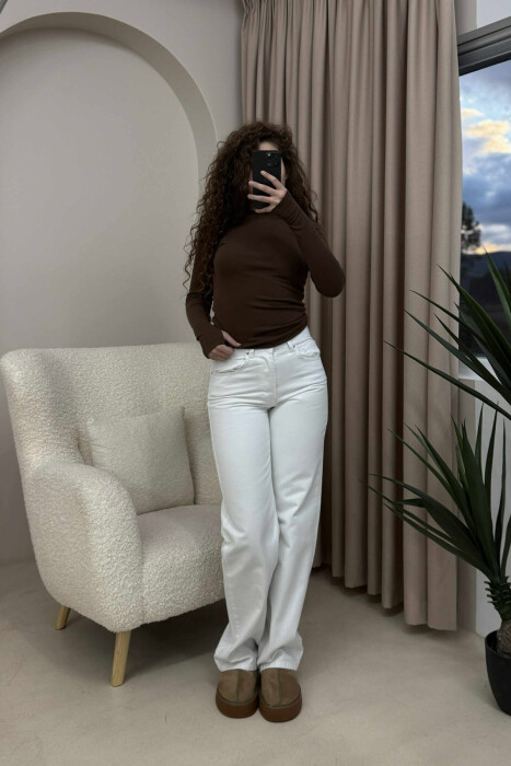 WIDE LEG ONE COLOR WOMEN JEANS WHITE-E BARDHE - 2