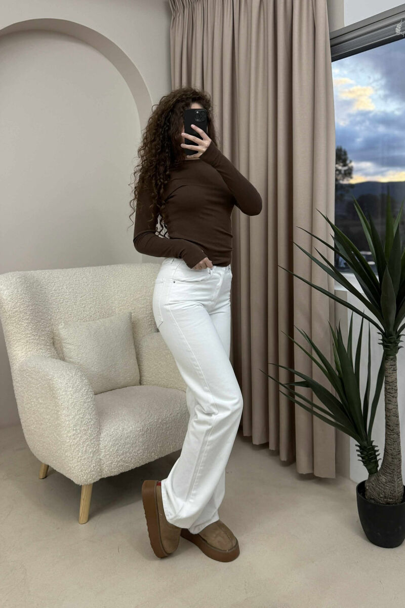 WIDE LEG ONE COLOR WOMEN JEANS WHITE-E BARDHE - 3