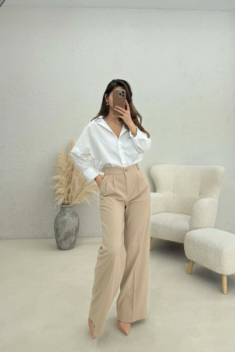 WIDE LEG ONE COLOR WOMEN TROUSERS BEIGE/BEZHE - 2