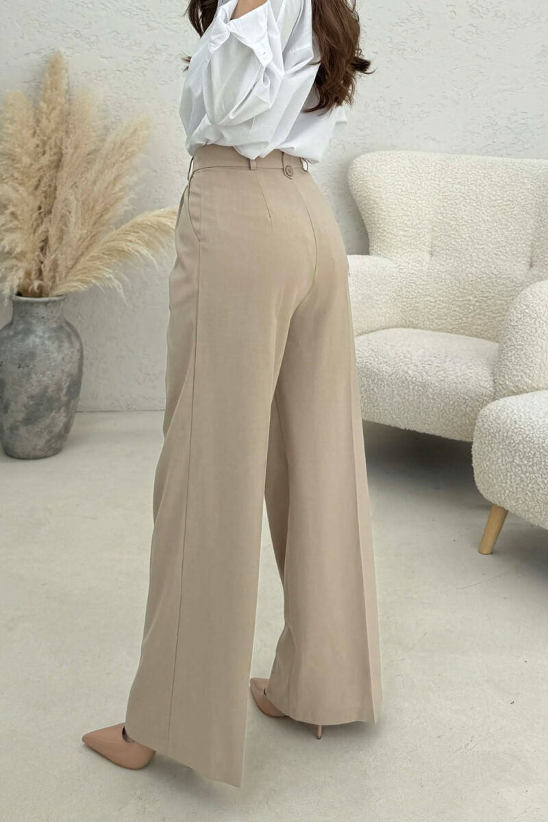 WIDE LEG ONE COLOR WOMEN TROUSERS BEIGE/BEZHE - 3